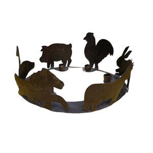 Unbranded Metal Candle Ring Farm Animal Round 13 Inch Dark Brown